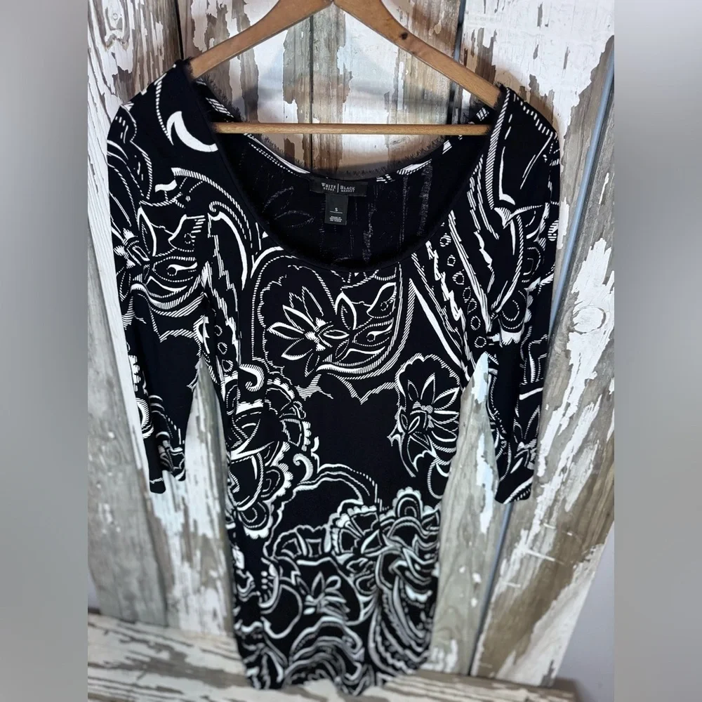 White House Black Market Dress Mid sleeve size Small Floral Black & White - Picture 4 of 7